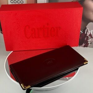 Cartier Deep Red Leather Wallet with 24k Gold Corners